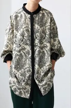 《美品》アンティカ ゆったりレトロ バンドカラーシャツ トワルドジュイ柄