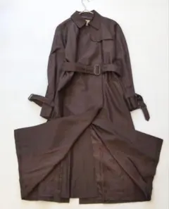 美品 アクアスキュータム シルク混 ベルト ステンカラーコート ブラウン 9