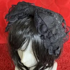 【ブラック】リボンカチューシャ【手作り】