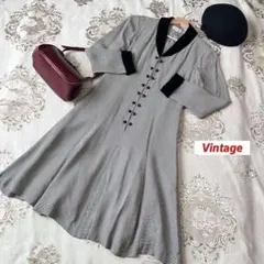 VIVID LADY　チェック　ベロア襟　ワンピース⭐️レトロ　ヴィンテージ 春