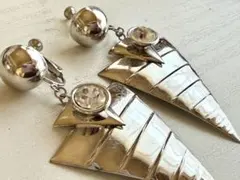 年代物 未使用 シルバーカラークリアビジュー 逆3角 vintageイヤリング
