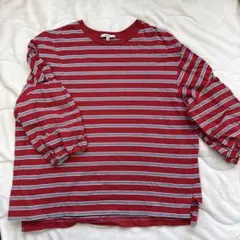 niko and... 赤ストライプ 五分袖Tシャツ L
