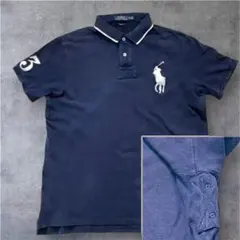 ポロラルフローレン ポロシャツ ビッグポニー 紺 Y2K 補強布 菊穴 XL