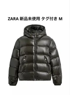 ZARA テカテカブラック ダウンジャケット フード付き - メルカリ
