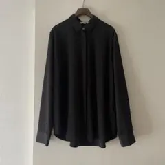 P01329 H&M とろみ感ある　長袖シャツ ブラウス　マットブラック XXL