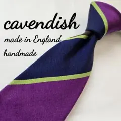 美品　Cavendish ストライプ　ネクタイ　ネイビー　パープル　ハンドメイドのサムネイル