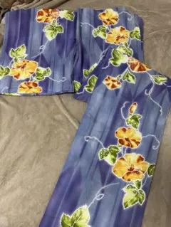 浴衣　ふじ色　水色　花柄　黄色　レトロ　夏　派手