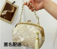 値下げ！パーティ バッグ パール 花柄 がま口 ゴールド 3way 和装 着物