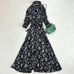 ZARA ザラ ロングシャツワンピース 黒 ペイズリー ブラック L ベルト