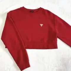 GUESS ゲス ショート丈 スウェット トレーナー 赤 トライアングルロゴ