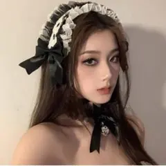 ヘッドドレス リボン ゴシック ゴスロリ コスプレ 黒 レース