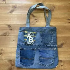 デニムトートバッグ AB刺繍付き