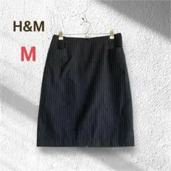 H&M ストライプ タイトスカート M ネイビー ウール混 オフィスのサムネイル