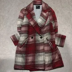 Bershka ベルシュカ　チェック　ロング　コート　アウター　レッド　赤