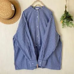 新品★sm2★バンドカラー＊ストライプ＊ドロスト＊前立てレースチュニックブラウスのサムネイル
