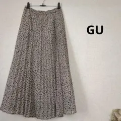GU プリーツスカート ベージュ ヒョウ柄