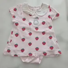 80cm いちご柄 ミッフィー刺繍ロンパース