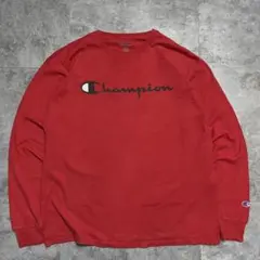 Champion 長袖Tシャツ ロンT レッド スクリプトロゴ XL