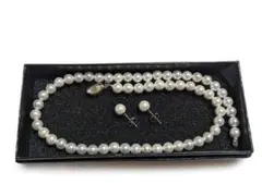 国産本貝パールネックレス　ホワイト７mm　ピアス付　長さ変更可能