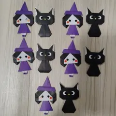折り紙　ハロウィン☆魔女(紫Ver)&黒猫☆のサムネイル
