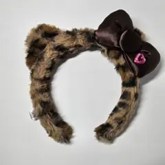 ユニバ キティちゃん ヒョウ柄ファーリボンカチューシャ