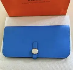 新品未使用、箱付き HERMES ドゴン ロング 長財布 ブルーのサムネイル