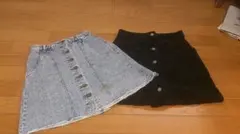 デニム台形スカート&おとなっぽブラックタイトスカート