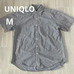 UNIQLO 半袖チェックシャツ M シアサッカー オールドユニクロ 紺タグ