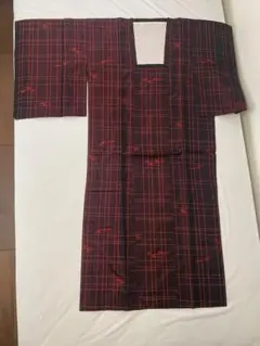 道行コート 袷 黒×赤 格子柄 和装コート 着物コート チェック