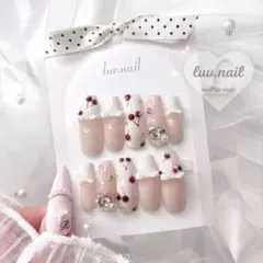 ネイルチップ 春ネイル チェリー フレンチガーリー オタク ワンホン ハート