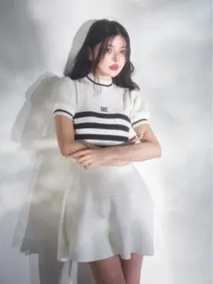 Darich ボーダーニットフレアミニワンピース