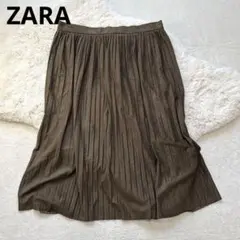 Y25 ZARA BASIC プリーツスカート カーキ ロング丈 L きれいめ