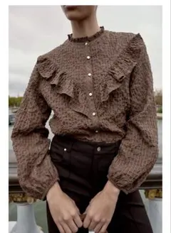 【美品】ZARA フリル付きチェック柄ブラウス 2025aw