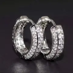 ✳️フープ ピアス ジルコニア パヴェ 高級CZダイヤ メンズ　シルバー✳️