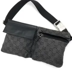 極美品 GUCCI グッチ ボディーバッグ 斜め掛け GGキャンバス 本革 黒
