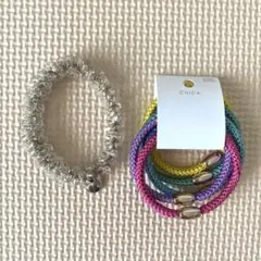 スリーコインズ　スリムコニー　5個セット　＆　ガラスビーズコニー　ヘアゴムのサムネイル