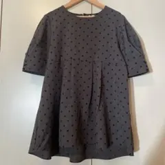 【しまむらHK WORKS LONDON】ドット柄 半袖ペプラムトップス　M