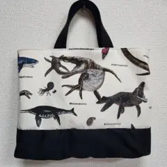 小さめレッスンバッグ　辞書バッグ　海竜　ハンドメイド　絵本バッグ