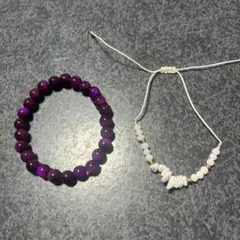 8ミリ玉天然石紫タイガーアイビーズとリョウクドセキさざれ石のブレスレット