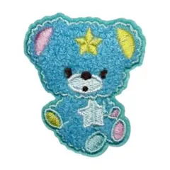 刺繍ワッペン 熊 水色 くま 星 動物 もこもこ 可愛い ［HARE］MF012