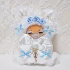 にじぱぺっと❥おすわりぬい服❥10〜13cmサイズ❥ねこ❥白❥水色(48)