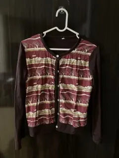長袖　柄カーディガン ボルドー S相当 薄手