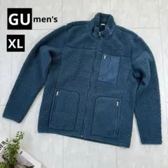 【ジーユー】ボアフリースフルジップジャケット・メンズ◇ブルー・XL