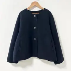 2024AW✨23区 ウールリバー ノーカラーコート ネイビー　大きいサイズ48