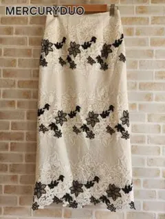 MERCURY DUO　配色ケミカルレースタイトスカート　総レース　S