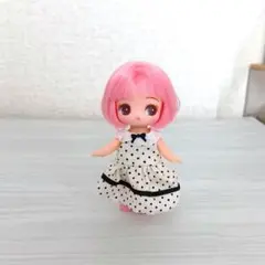 ぷちリカちゃん ブラウン×ピンク花柄ドレスワンピースアウトフィット服