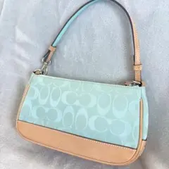 【希少】COACH アクセサリーポーチ ブルー シグネチャー ライトブルー