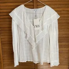 【新品】ZARA ザラ ブラウス 白 ホワイト フリル 長袖 XSサイズ