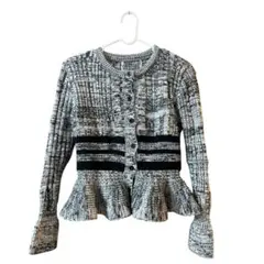 フリル裾 ニットトップス　ツイード風