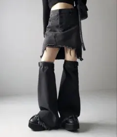 【2点セット】ヴィンテージブラックダメージデニムミニスカート＋デニムレックカバー